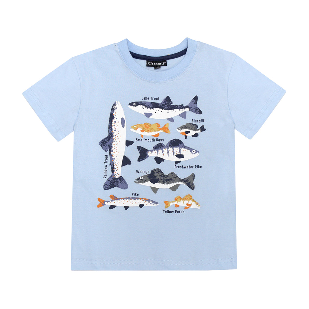 CR Sports Boys Infants Toddlers Kids Juniors T-Shirt Fishing Inland Lake Fish 100% Cotton The Plaid Giraffe Childrens Boutique