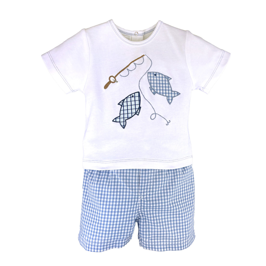 Milon Girls Boys Infants Toddlers Kids Shirt Shorts Checkered Fishing 100% Cotton The Plaid Giraffe Childrens Boutique