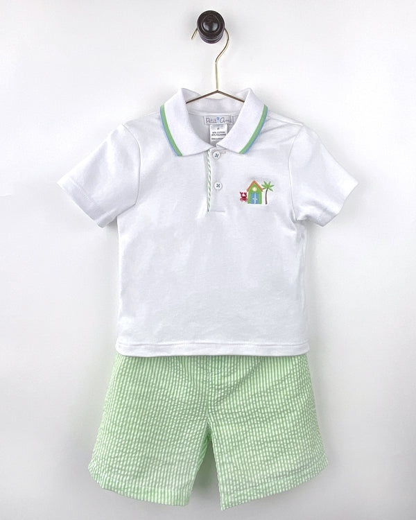Petit Ami Boys Infants Toddlers Kids Polo Shirt Shorts Checkered Beach Seersucker 100% Cotton The Plaid Giraffe Childrens Boutique
