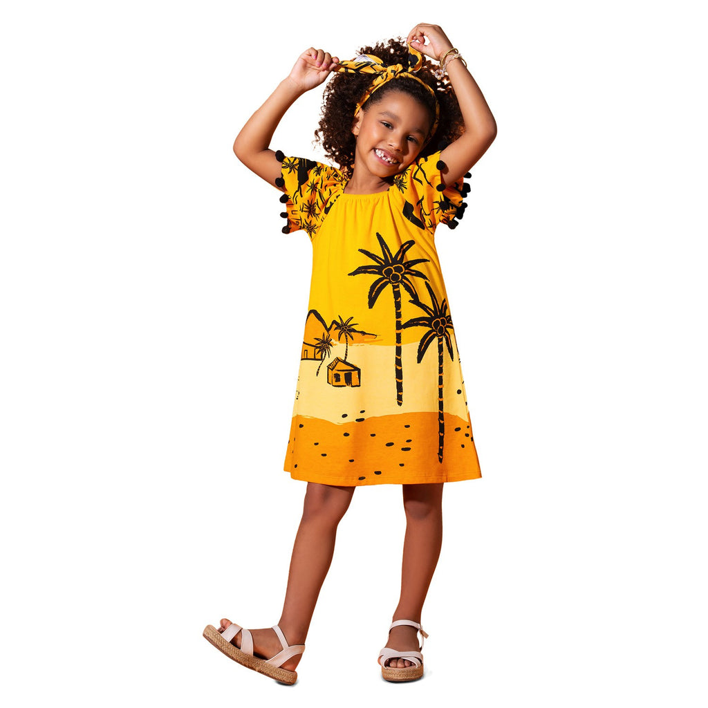 Nanai Girls Infants Toddlers Kids Juniors Dress Palm Trees Beach Scene 100% Cotton The Plaid Giraffe Childrens Boutique