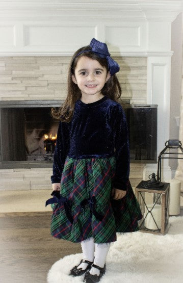 Joan Calabrese by Macis Design Girls Infants Toddlers Kids Dress Velvet Plaid Bows Christmas Holiday The Plaid Giraffe Childrens Boutique