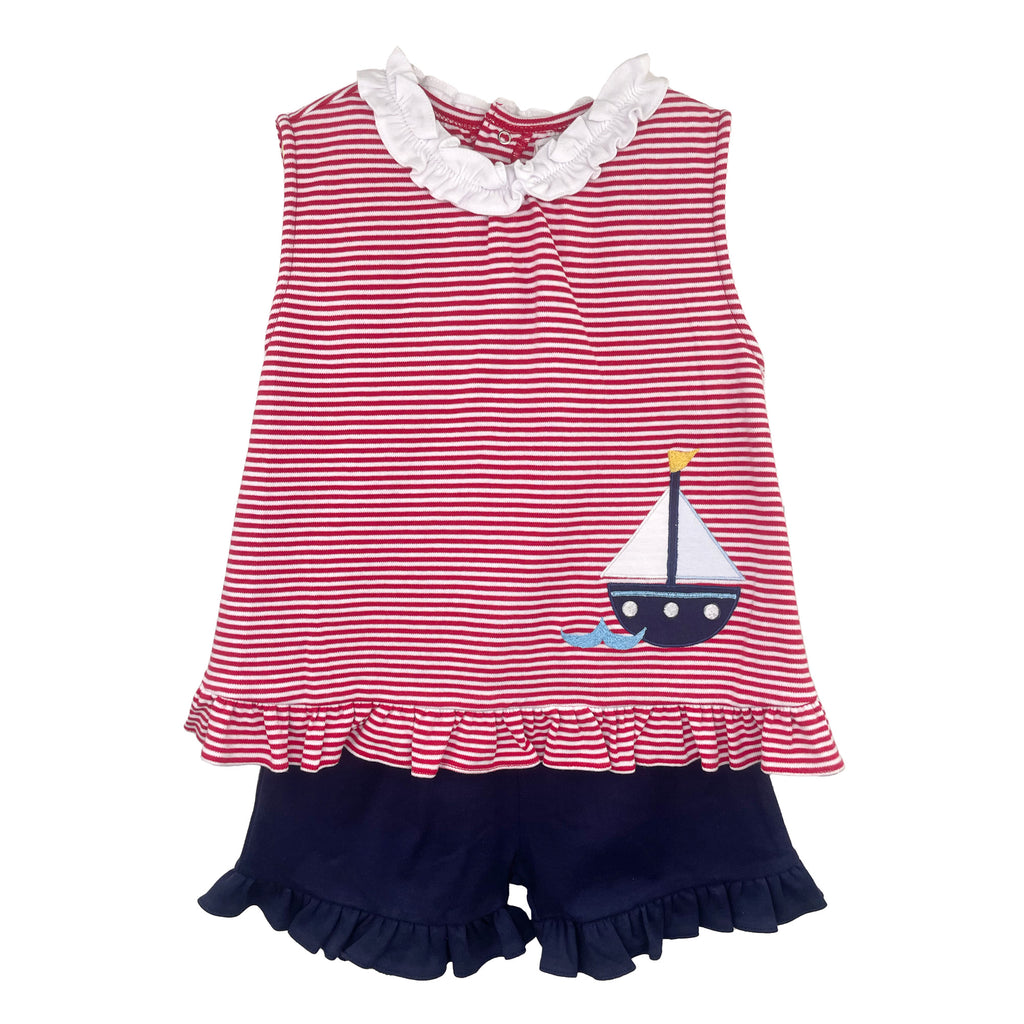 Petit Ami Girls Boys Infants Toddlers Kids Top Shorts Stripes Sailboat 100% Cotton The Plaid Giraffe Childrens Boutique