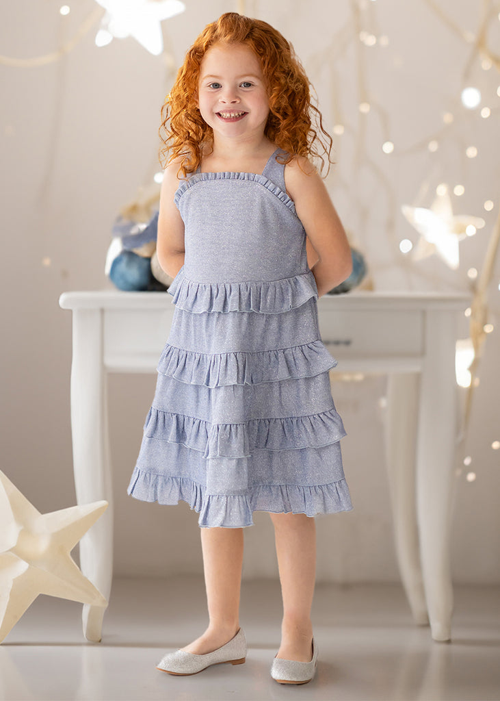 Isobella and Chloe Girls Infants Toddlers Kids Juniors  Dress Blue Lustre Glitter Special Occasion Celebrations Father Daughter Dance The Plaid Giraffe Childrens Boutique