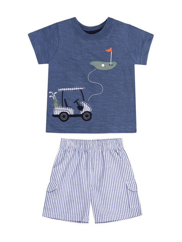 Minibamba Boys Infants Toddlers T-Shirt Shorts Stripes Golf Sports 100% Cotton The Plaid Giraffe Childrens Boutique