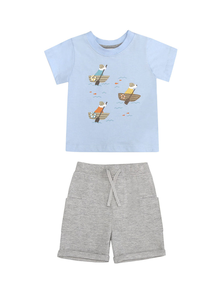 2 Piece Boys Row Boat Dog T-Shirt & Shorts