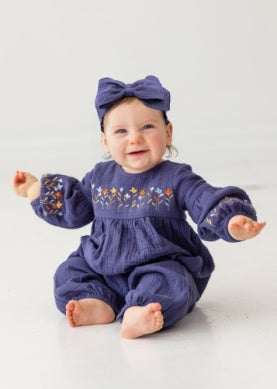 Mabel and Honey Girls Infants Toddlers Kids Juniors Clara Romper Embroidered Flowers Back To School The Plaid Giraffe Children's Boutique