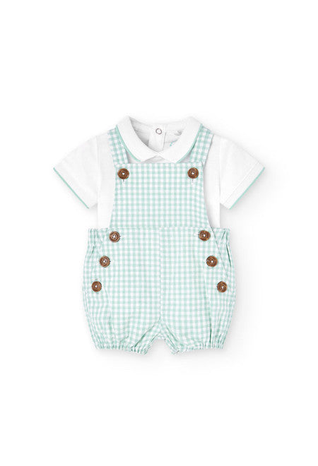 Boboli Boys Infants Toddlers Bodysuit Bib Shorts Checkered 100% Cotton The Plaid Giraffe Childrens Boutique