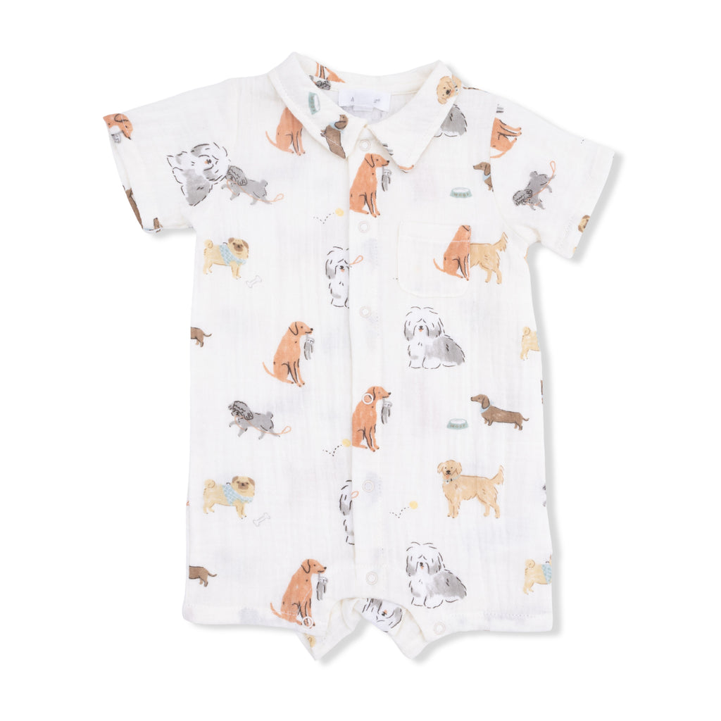 Angel Dear Girls Boys Unisex Infants Toddlers Kids Romper Dogs 100% Organic Cotton Muslin The Plaid Giraffe Children's Boutique