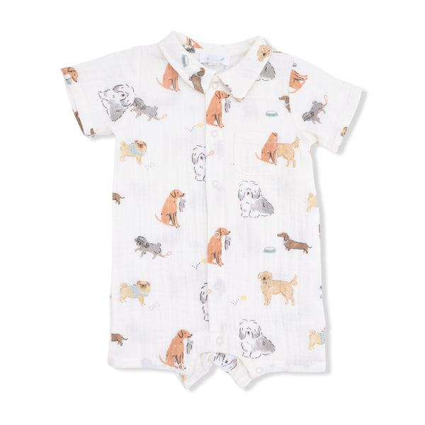 Angel Dear Girls Boys Unisex Infants Toddlers Kids Romper Dogs 100% Organic Cotton Muslin The Plaid Giraffe Children's Boutique