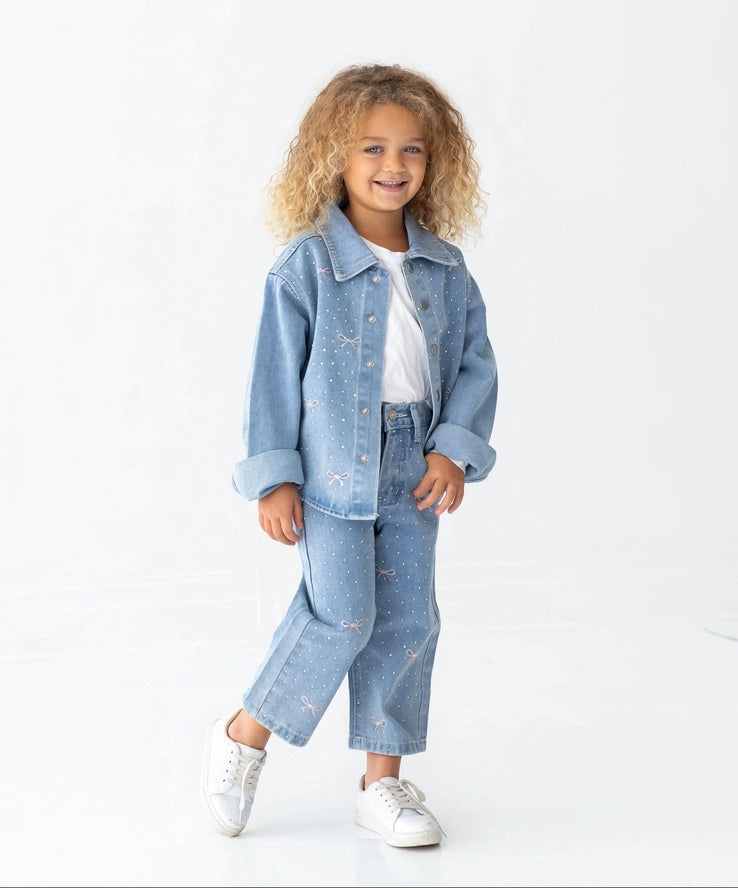 Mabel and Honey Girls Infants Toddlers Kids Juniors Top Denim Jacket Jeans Rhinestones Bows Elastic Waist The Plaid Giraffe Children's Boutique