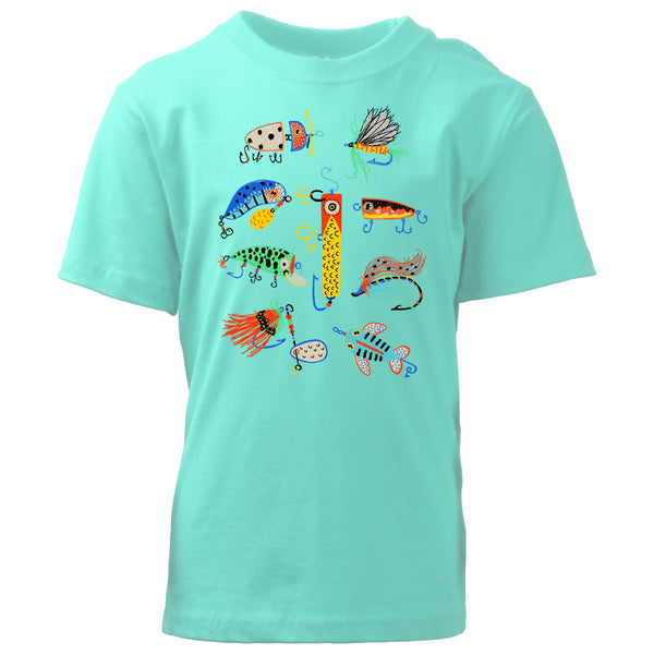 Magnetic Me Boys Toddlers Kids Juniors T-Shirt Fishing Lures Flies 100% Organic Cotton The Plaid Giraffe Childrens Boutique