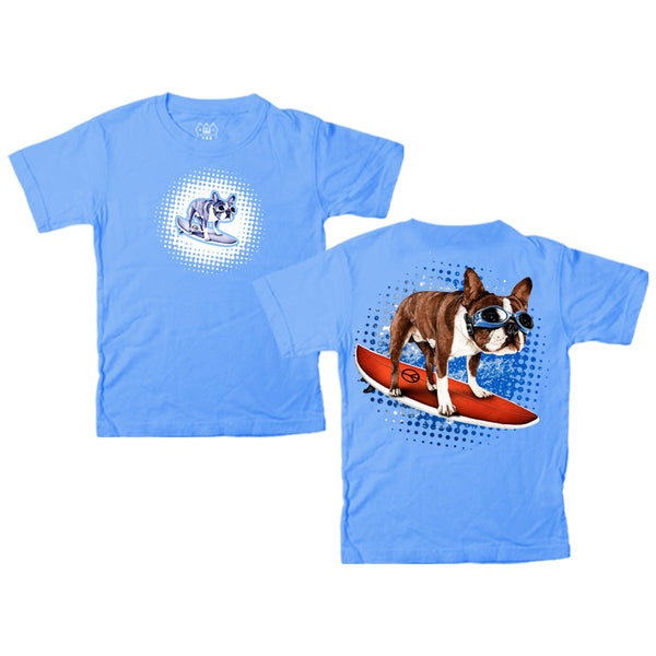 Wes & Willy Boys Toddlers Kids Juniors T-Shirt French Bulldog Terrior Surfing Dogs Puppies 100% Organic Cotton The Plaid Giraffe Childrens Boutique