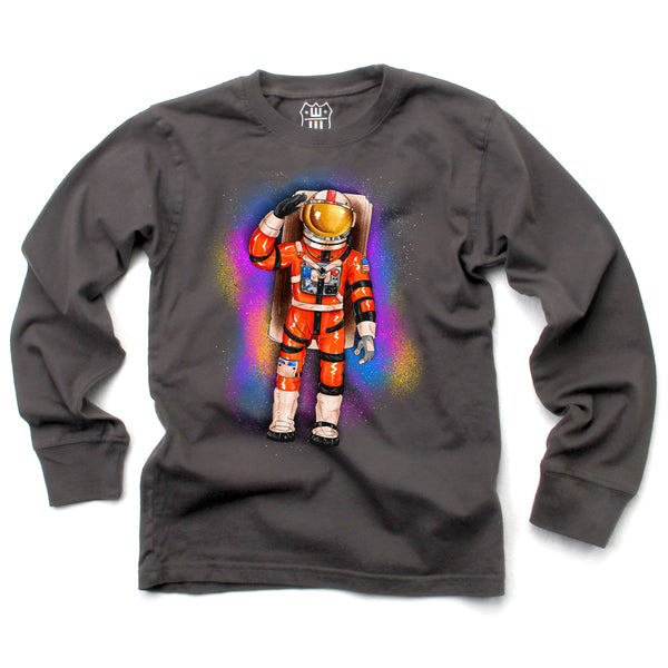 Wes & Willy Boys Infants Toddlers Kids Juniors Long Sleeve T-Shirt Astronaut Space 100% Organic Cotton The Plaid Giraffe Children's Boutique