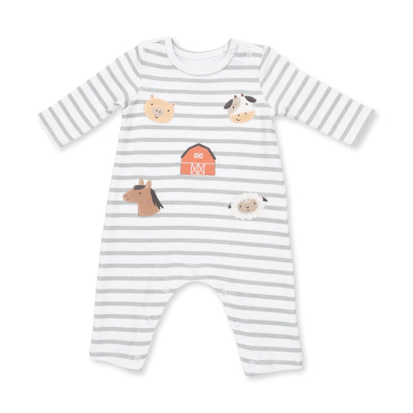 Angel Dear Boys Girls Unisex Infants Toddlers Kids Romper Farm Animals Stripes Pigs Cows Barns Horses Sheep Organic Cotton The Plaid Giraffe Children's Boutique