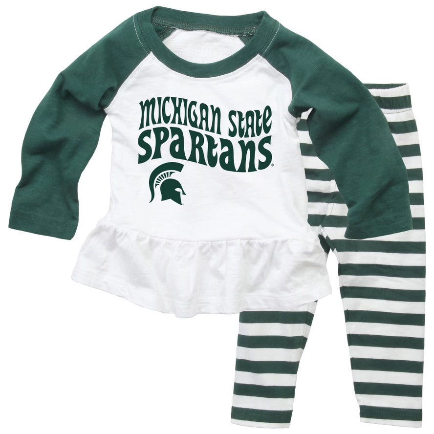 Wes and Willy Girls Boys Unisex Infants Toddlers Kids Juniors Michigan State University of Michigan UofM Central Michigan University Top Leggings Striped 100% Cotton The Plaid Giraffe Children's Boutique