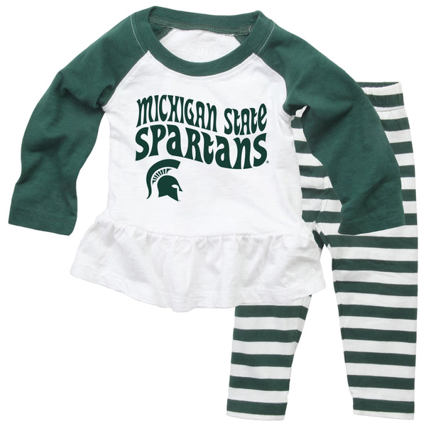 Wes and Willy Girls Boys Unisex Infants Toddlers Kids Juniors Michigan State University of Michigan UofM Central Michigan University Top Leggings Striped 100% Cotton The Plaid Giraffe Children's Boutique