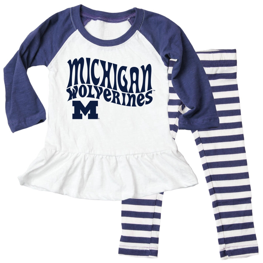 Wes and Willy Girls Boys Unisex Infants Toddlers Kids Juniors Michigan State University of Michigan UofM Central Michigan University Top Leggings Striped 100% Cotton The Plaid Giraffe Children's Boutique