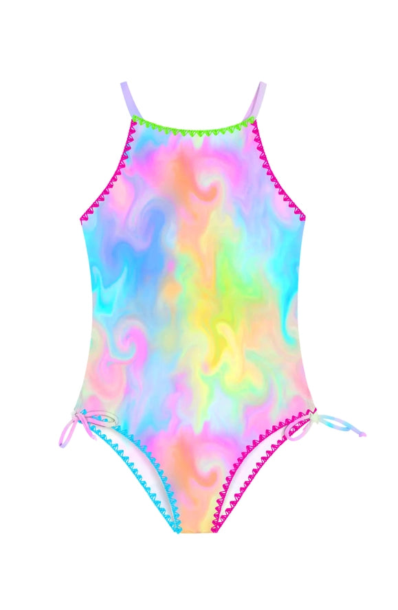 Limeapple Girls Kids Juniors Swimsuit One Piece Tie Die UPF50+ Adjustable Straps The Plaid Giraffe Children's Boutique