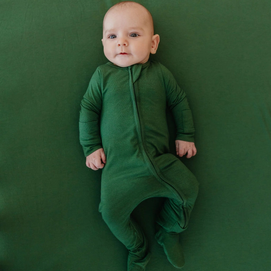 Copper Pearl Girls Boys Infants Footie Sleeper Sleepwear Nightwear Forest Green Two-way Zipper The Plaid Giraffe Children's Boutique