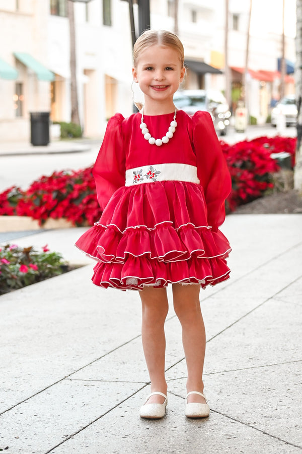Be Girl Clothing Girls Infants Toddlers Kids Juniors Dress Christmas Tiered Skirt Holly Berries Holiday The Plaid Giraffe Children's Boutique