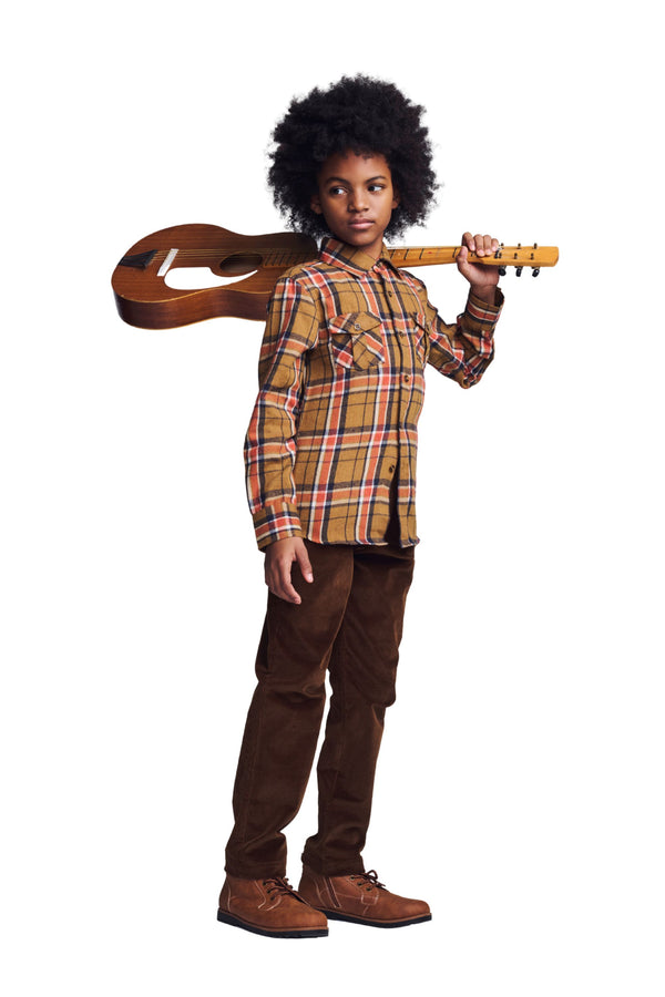 Boys Brown Plaid Flannel Shirt