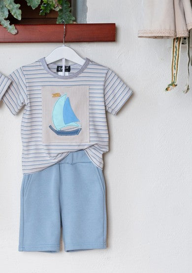 2 Piece Boys Sailboat Shirt & Shorts