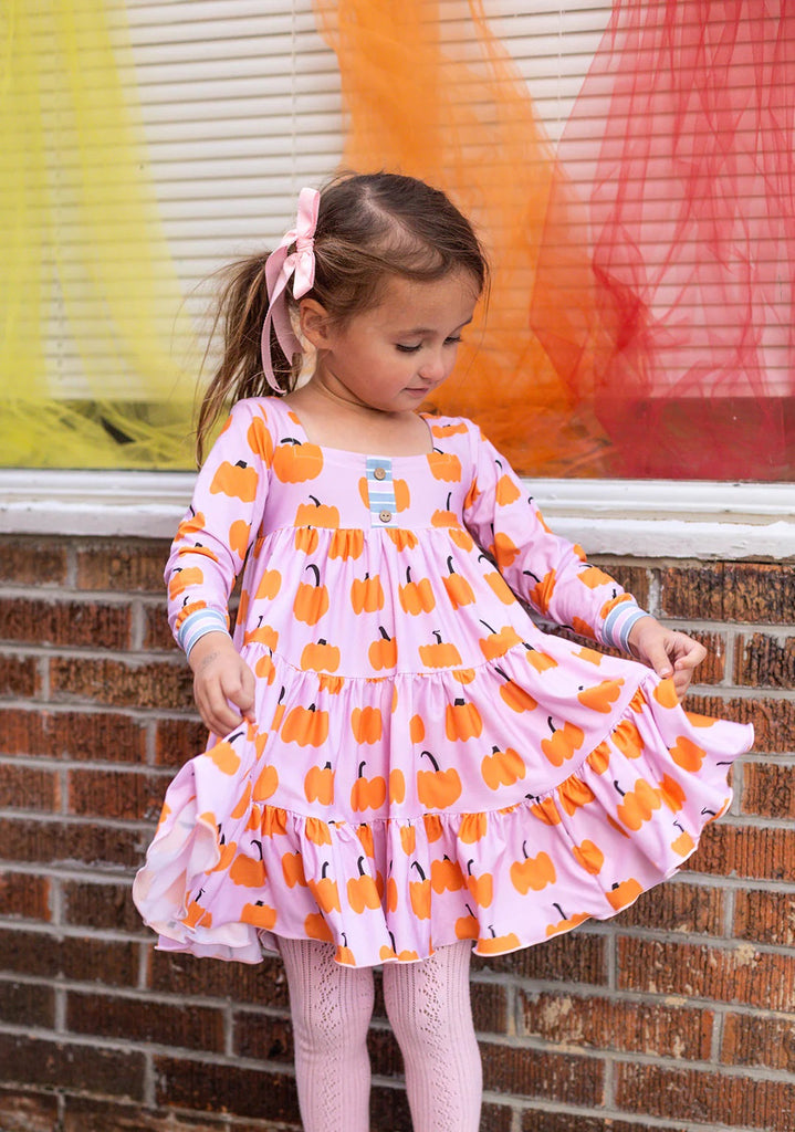 Be Girl Clothing Girls Toddlers Kids Twirl Dress Pumpkins Halloween Thanksgiving Holiday The Plaid Giraffe Childrens Boutique