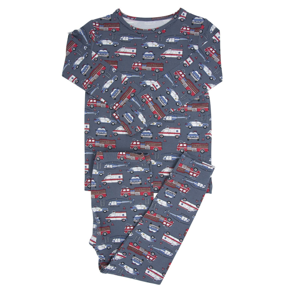 Sweet Bamboo Girls Boys Infants Toddlers Kids Ironman Pajamas Sleepwear Nightwear Bamboo Emergency Vehicles Firetrucks Police Cars Helicopters Ambulances The Plaid Giraffe Children's Boutique
