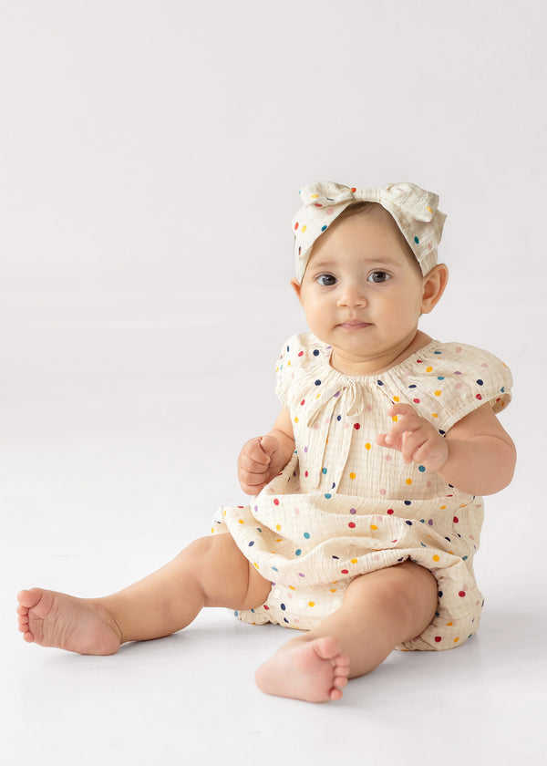 Mabel and Honey Girls Infants Toddlers Kids Dress Bubble Romper Sunsuit Polka Dots The Plaid Giraffe Children's Boutique