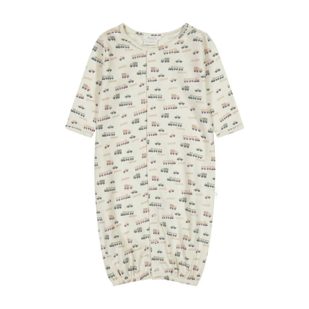 PimaLu Girls Boys Unisex Infants Converter Gown Romper Sleepwear Nightwear Elastic Bottom Transportation Vehicles Cars Trucks 100% Pima Cotton The Plaid Giraffe Children's Boutique