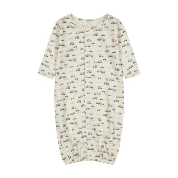 PimaLu Girls Boys Unisex Infants Converter Gown Romper Sleepwear Nightwear Elastic Bottom Transportation Vehicles Cars Trucks 100% Pima Cotton The Plaid Giraffe Children's Boutique