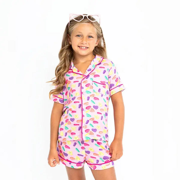 Preppy Goose Limeapple Girls Boys Short Pajamas Nightwear Sleepwear Candy Hearts The Plaid Giraffe Childrens Boutique