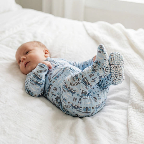 Sweet Bamboo Girls Boys Infants Toddlers Kids Juniors Footie Sleeper Sleepwear Nightwear Two-way Zipper Swaddle Choo Choo Trains The Plaid Giraffe Children's Boutique