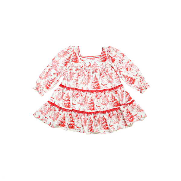 Be Girl Clothing Girls Infants Toddlers Kids Juniors Dress Christmas Tiered Skirt Holly Berries Birds Christmas Trees Holiday The Plaid Giraffe Children's Boutique