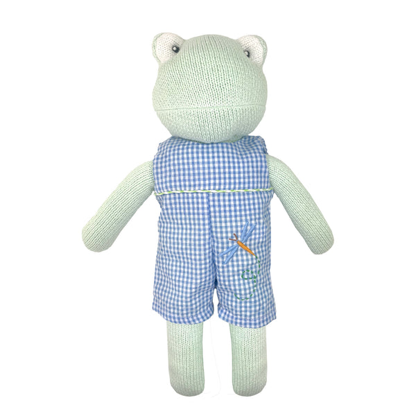 Petit Ami Boys Girls Infants Toddlers Kids Frog Knit Doll w/Romper The Plaid Giraffe Childrens Boutique