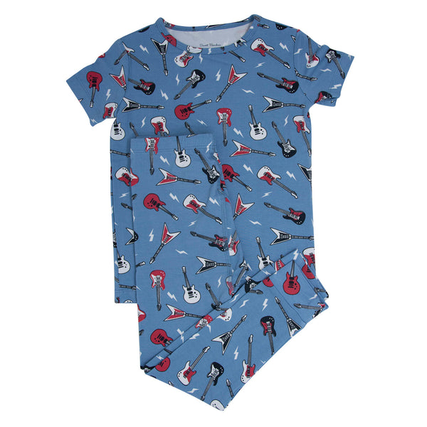 Sweet Bamboo Boys Girls Infants Toddlers Kids Juniors Pajamas Sleepwear Nightwear Rock N Roll Guitars Music Bamboo The Plaid Giraffe Children's Boutique