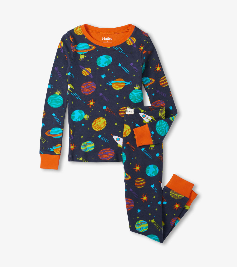 Hatley Girls Boys Toddlers Kids Juniors Pajamas Sleepwear Nightwear 100% Organic Cotton Space Planets Stars The Plaid Giraffe Childrens Boutique