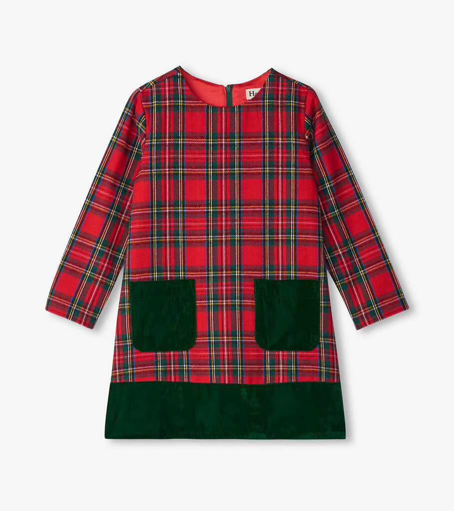 Hatley Girls Boys Infants Toddlers Kids Juniors Red Plaid Jumper Velvet Plaid A Line Dress Shirt Flannel 100% Cotton Christmas Holiday The Plaid Giraffe Childrens Boutique