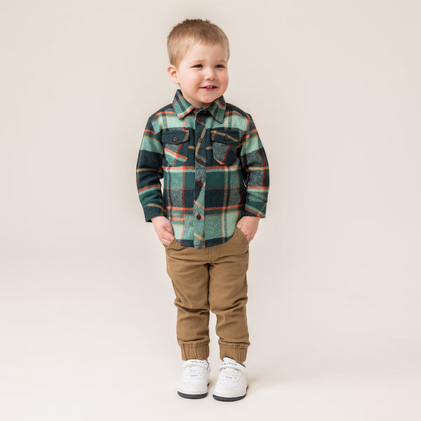 Noruk Boys Girls Infants Toddlers Kids Juniors Shirt Green Plaid 100% Cotton The Plaid Giraffe Children's Boutique