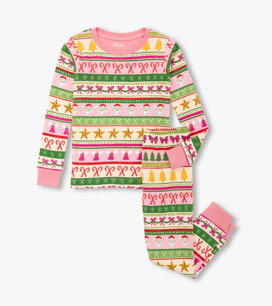 Hatley Boys Girls Infants Toddlers Kids Juniors Pajamas Sleepwear Nightwear Holiday Bows Candy Canes Stars Santa Angels Christmas Trees Bells Christmas Holidays 100% Organic Cotton The Plaid Giraffe Children's Boutique
