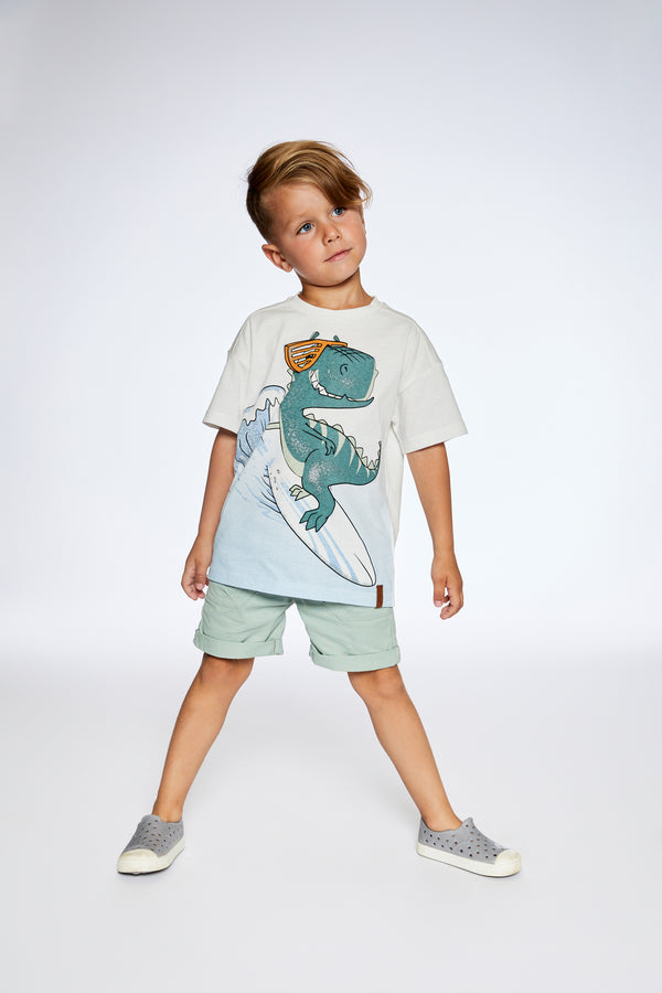 Deux Par Deux Boys Toddlers Kids Juniors Shirt Dinosaurs T-Rex Surfing 100% Cotton The Plaid Giraffe Childrens Boutique