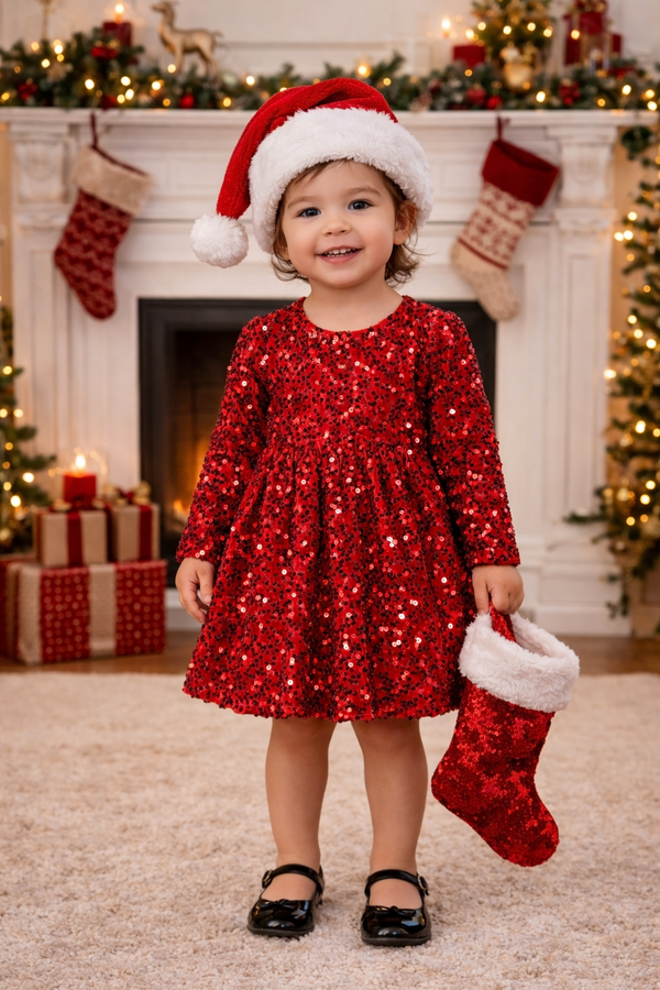 ML Kids Girls Infants Toddlers Kids Juniors Sequin Christmas Dress Holidays Celebrations Special Occasions The Plaid Giraffe Children's Boutique