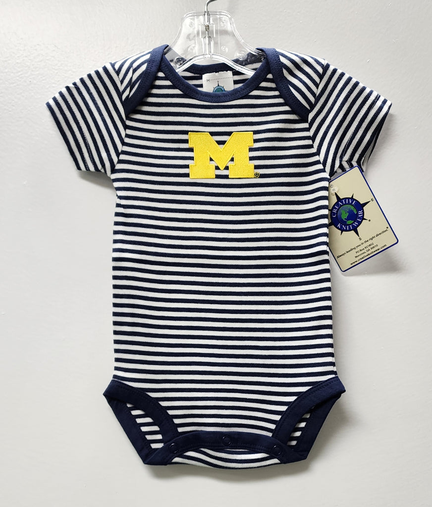 Creative Knitwear Boys Girls Unisex Bodysuit Stripes University of Michigan Wolverines 100% Cotton The Plaid Giraffe Childrens Boutique