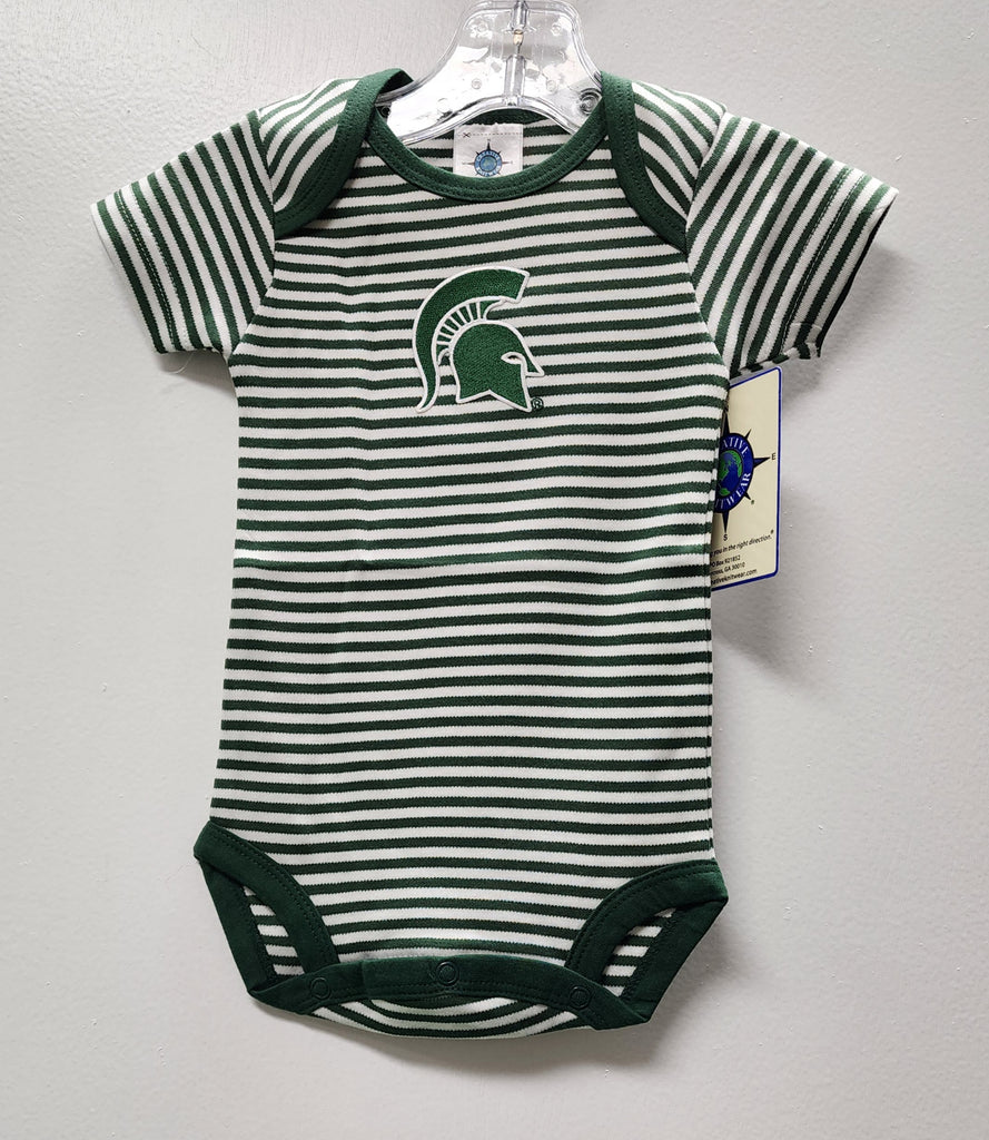 Creative Knitwear Boys Girls Unisex Bodysuit Stripes Michigan State Spartans 100% Cotton The Plaid Giraffe Childrens Boutique