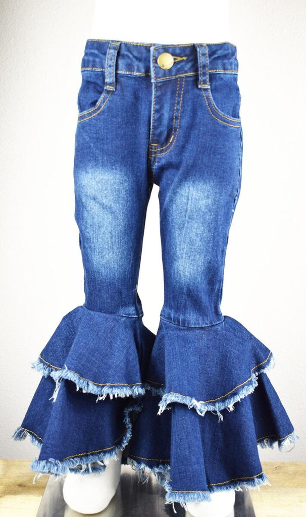 Girls Double Ruffle Bell Bottom Jeans