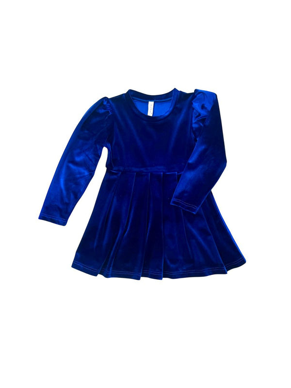 Girls L/S Blue Velvet Dress