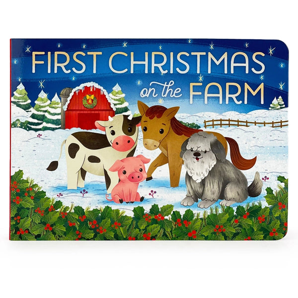 Cottage Door Press Boys Girls Unisex Infants Toddlers Kids Juniors  Board Book First Christmas on the Farm Farm Animals Cow Horse Pig Dogs Barn Christmas Holiday Santa The Plaid Giraffe Childrens Boutique