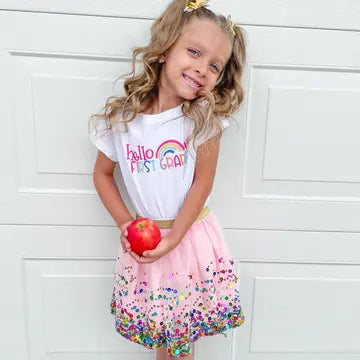 Sweet Wink Girls Toddlers Kids T-Shirt First Grade Learning School Rainbow The Plaid Giraffe Children's Boutique