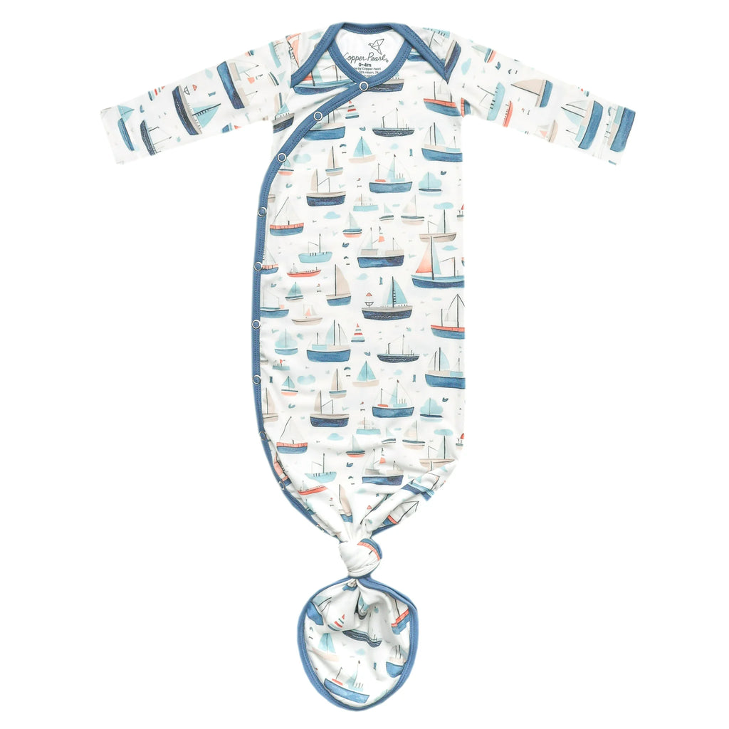 Copper Pearl Girls Boys Unisex Infants Toddlers Kids Junior Fischer Knotted Gown Sleepwear Nightwear Boats Sailboats The Plaid Giraffe Children's Boutique