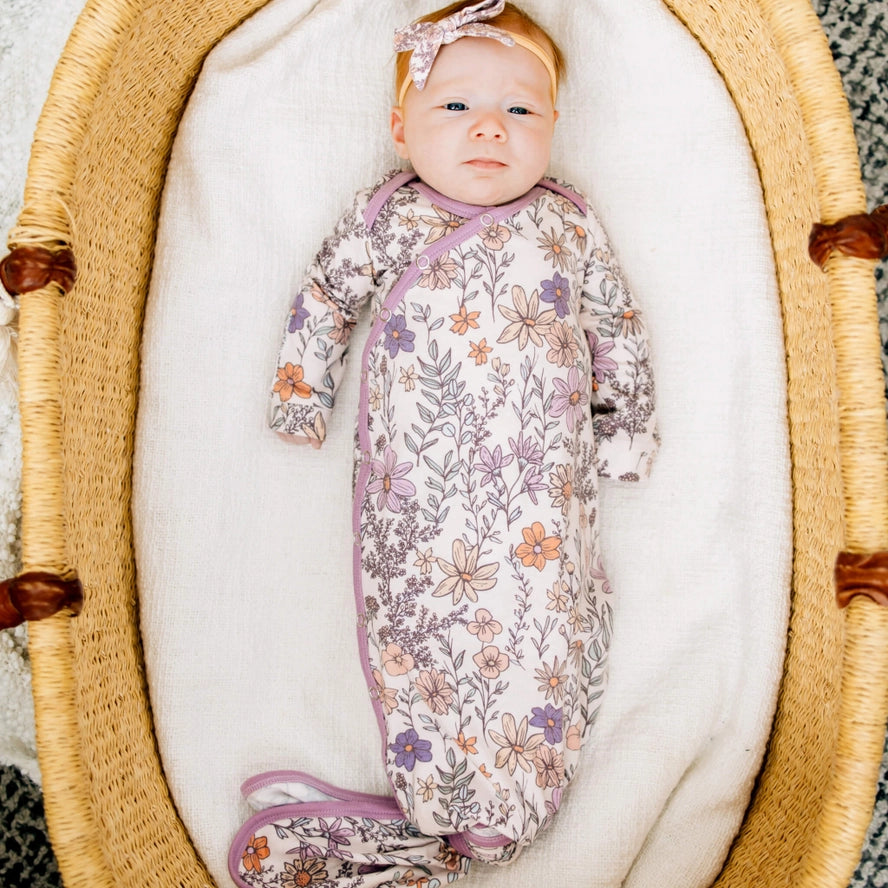 Copper Pearl Girls Boys Unisex Infants Toddlers Kids Junior Flora Knotted Gown Sleepwear Nightwear Flowers Floral The Plaid Giraffe Children's Boutique
